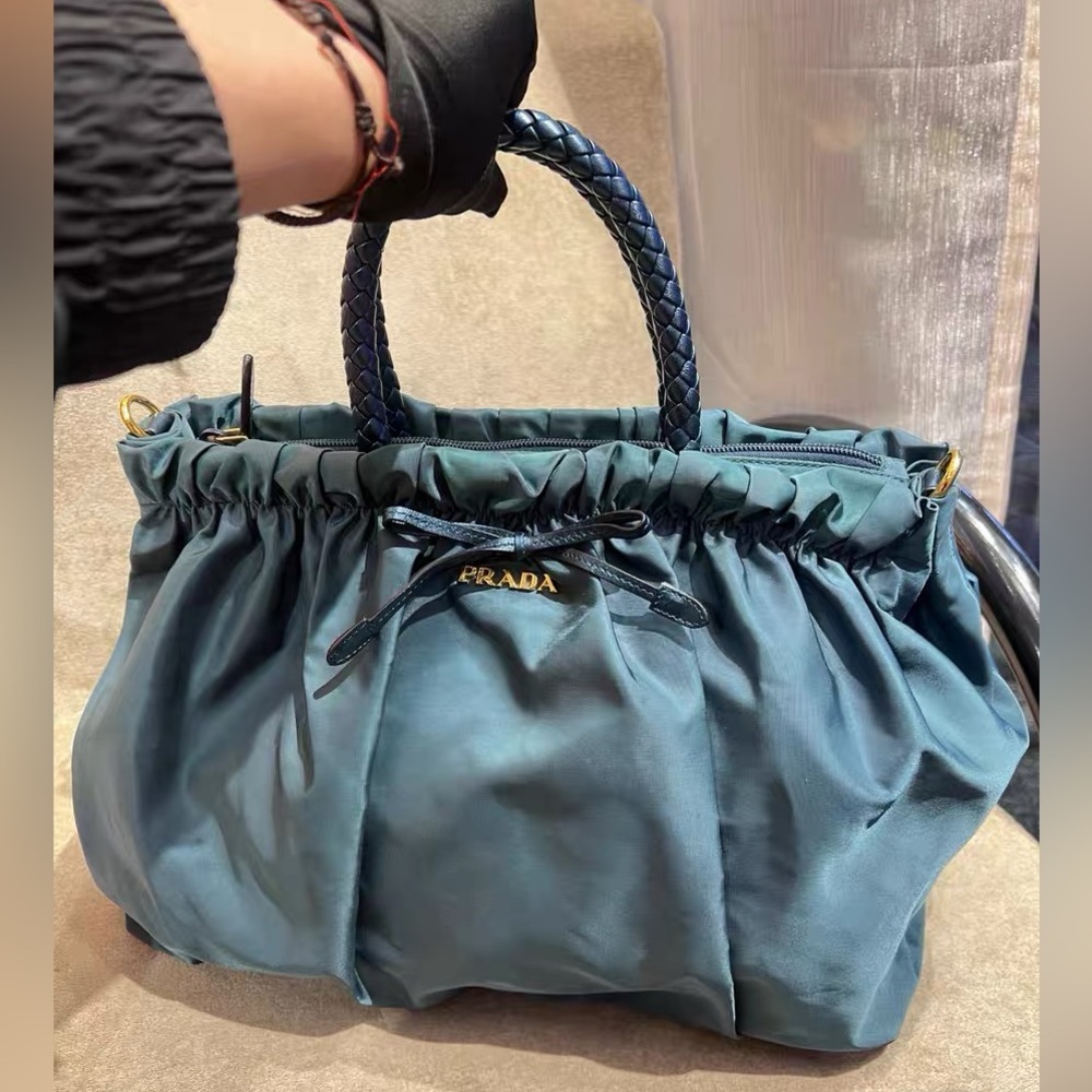 Prada Dark‎ ocean 2 way Nylon Convertible Tote Sophisticated Matte Finish green